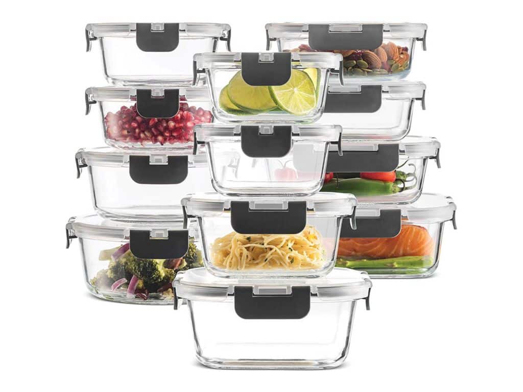 24-Piece Superior Glass Food Storage Containers Set - Newly Innovated Hinged BPA-free Locking lids - 100% Leakproof Glass Meal-Prep Containers, Great On-the-Go & Freezer-to-Oven-Safe Food Containers