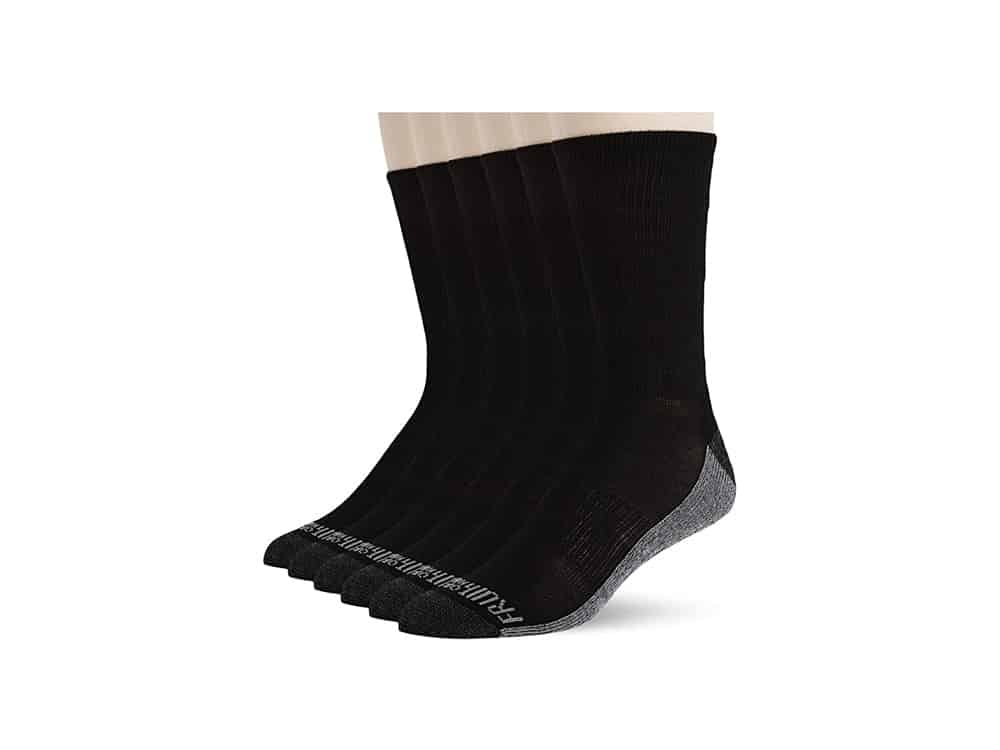 Fruit of the Loom mens Essential 6 Pack Casual Crew Socks | Arch Support | Black & White