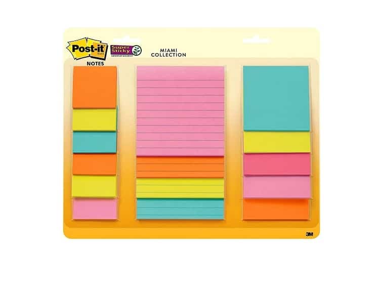 Post-it Super Sticky Notes, Assorted Sizes, 15 Pads, 2x the Sticking Power, Miami Collection, Neon Colors (Orange, Pink, Blue, Green), Recyclable (4423-15SSMIA)