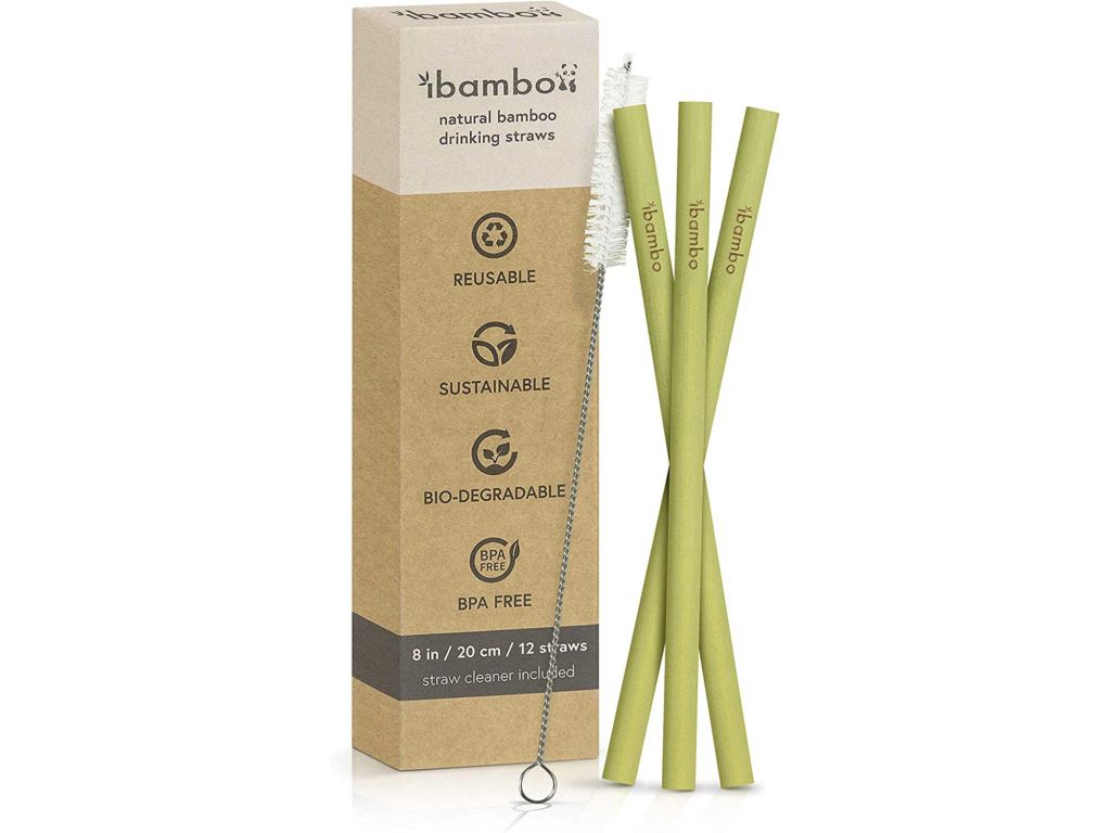 Ibambo 12 Pack Natural Bamboo Drinking Straws - Eco-Friendly, Sustainable, Reusable Bamboo Straws - 8 inch Straws with Straw Cleaner -Biodegradable Alternative to Plastic Stainless Steel & Glass