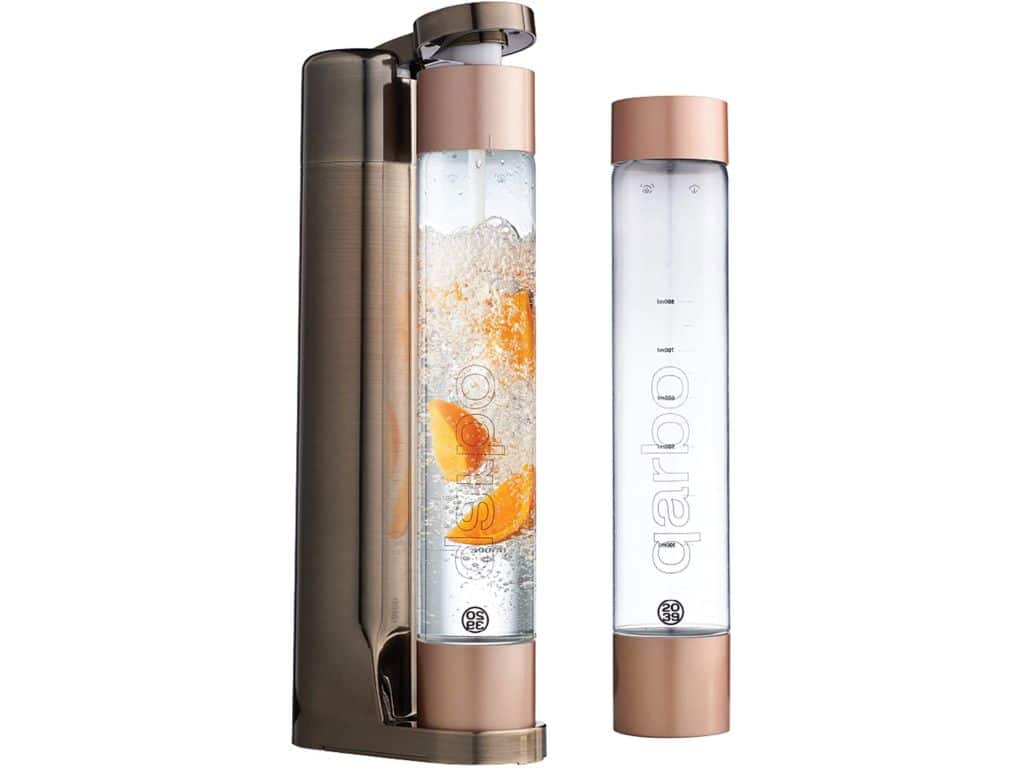 Twenty39 Qarbo - Sparkling Water Maker and Fruit Infuser - Premium Carbonation Machine with Two 1L BPA Free Bottles - Infuses Flavor while Carbonating Beverages (Bronze)