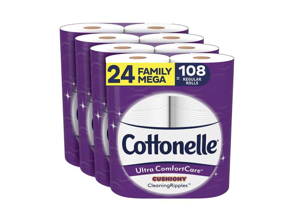 Cottonelle Ultra ComfortCare Toilet Paper with Cushiony CleaningRipples, 24 Family Mega Rolls, Soft Bath Tissue (24 Family Mega Rolls = 108 Regular Rolls)
