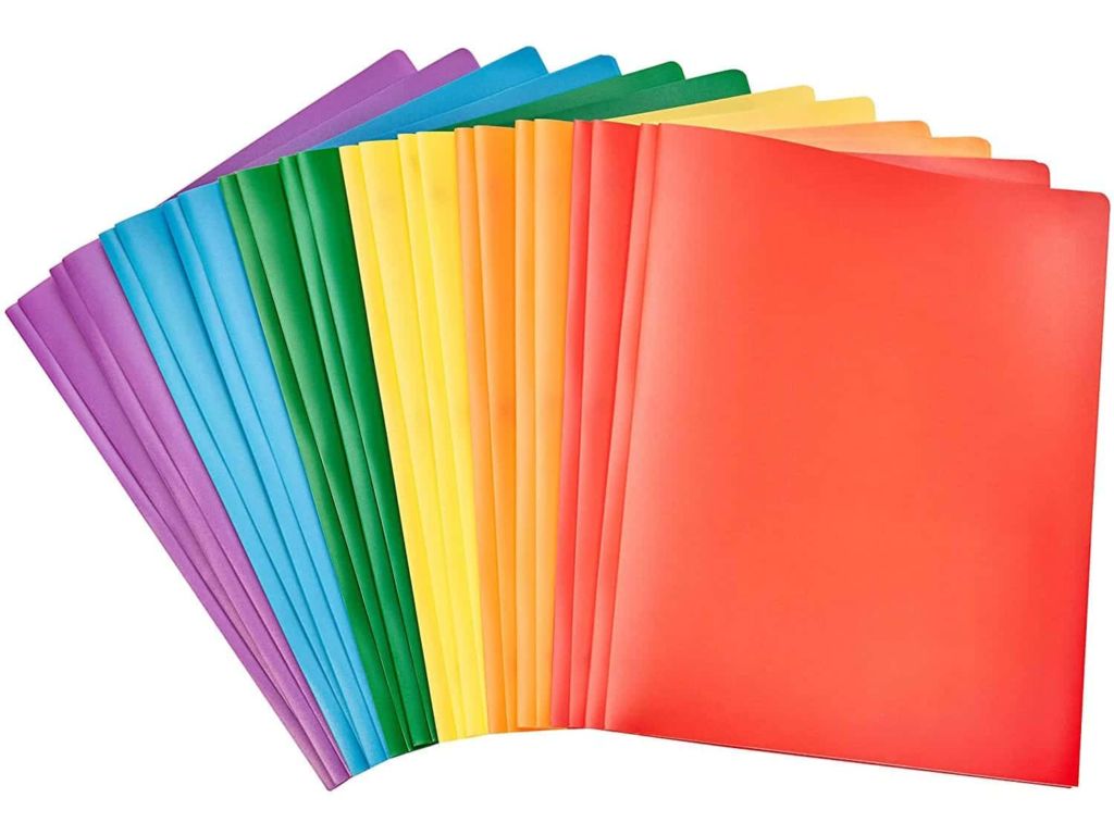 Amazon Basics Heavy Duty Plastic Folders with 2 Pockets for Letter Size Paper, Pack of 12