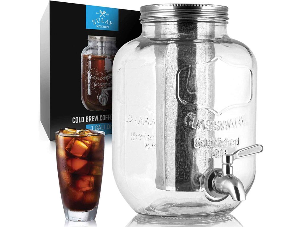 1 Gallon Cold Brew Coffee Maker with EXTRA-THICK Glass Carafe & Stainless Steel Mesh Filter - Premium Iced Coffee Maker, Cold Brew Pitcher & Tea Infuser - by Zulay