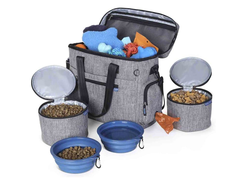 Dog Travel Bag for Supplies by Lucky Tail - Set Includes Pet Travel Bag Organizer for Accessories, 2 Collapsible Dog Bowls, 2 Travel Dog Food Container - Ideal Dog Travel Kit for a Weekend Away