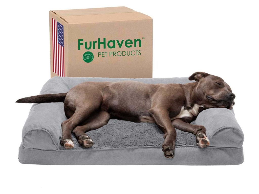 Furhaven Pet - Plush Sofa Orthopedic Dog Bed, Minky Fur Ergonomic Cradle Contour Lounger, Mid Century Modern Bed Frame, and Outdoor Travel Bed for Dogs and Cats - Multiple Styles, Sizes, and Colors