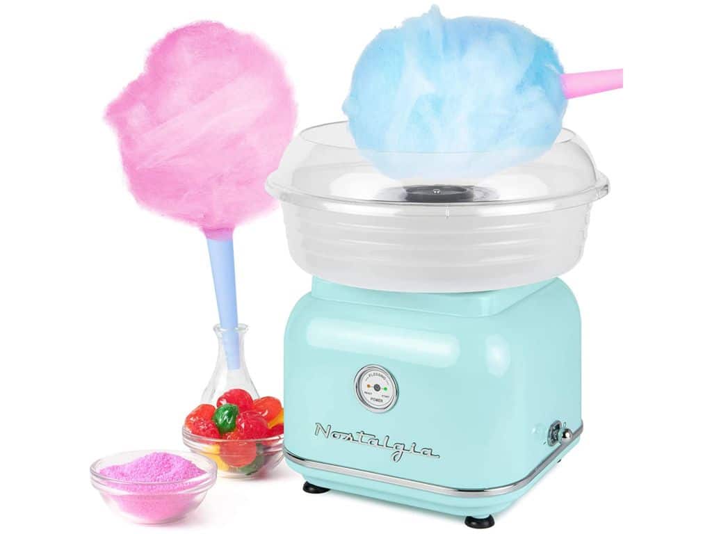 Nostalgia CLCM8AQ Classic Retro Hard and Sugar Free Countertop Cotton Candy Maker, Includes 2 Reusable Cones And Scoop – Aqua