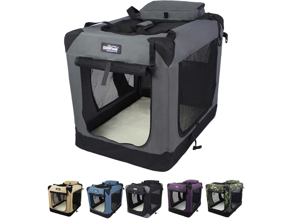 EliteField 3-Door Folding Soft Dog Crate, Indoor & Outdoor Pet Home, Multiple Sizes and Colors Available (36" L x 24" W x 28" H, Gray)