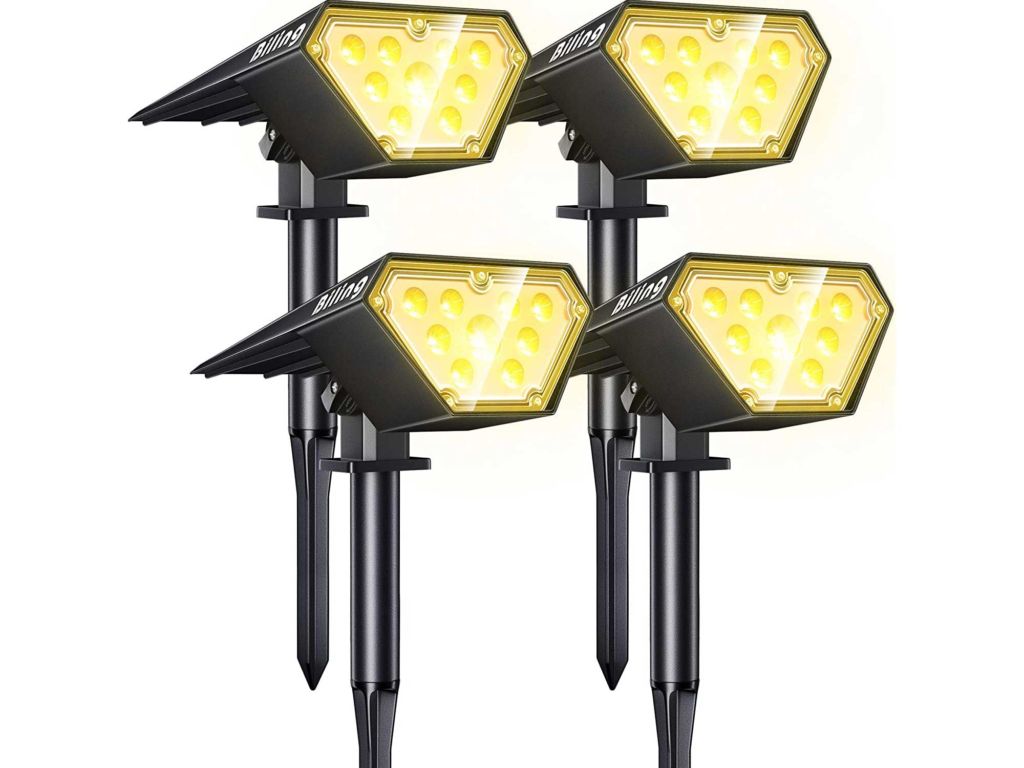 Biling Solar Spotlights Outdoor, 2-in-1 Solar Landscape Lights 12 LED Bulbs Solar Powered Lights IP67 Waterproof Adjustable Wall Light for Patio Pathway Yard Garden Driveway Pool - Warm White (4 Pack)