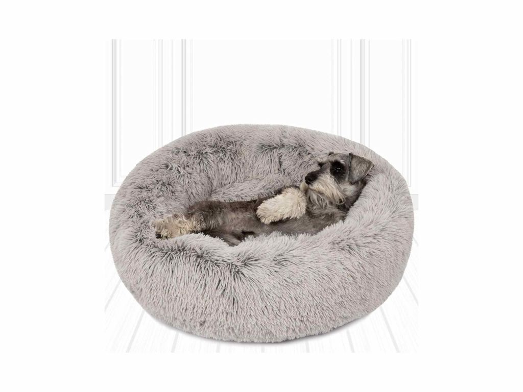Friends Forever Donut Cat Bed, Faux Fur Dog Beds for Medium Small Dogs - Self Warming Indoor Round Pillow Cuddle