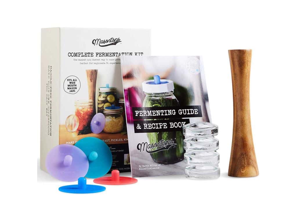 Masontops Complete Mason Jar Fermentation Kit - Easy Wide Mouth Jars Vegetable Fermenting Set - DIY Equipment Essentials