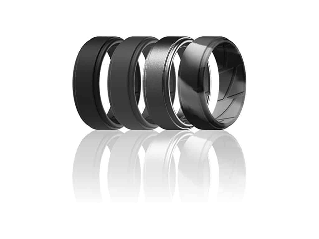 ThunderFit Silicone Wedding Rings for Men Breathable Airflow Inner Grooves - Step Edge Sleek Design Breathable Rubber Engagement Bands - 8mm Wide - 2mm Thick