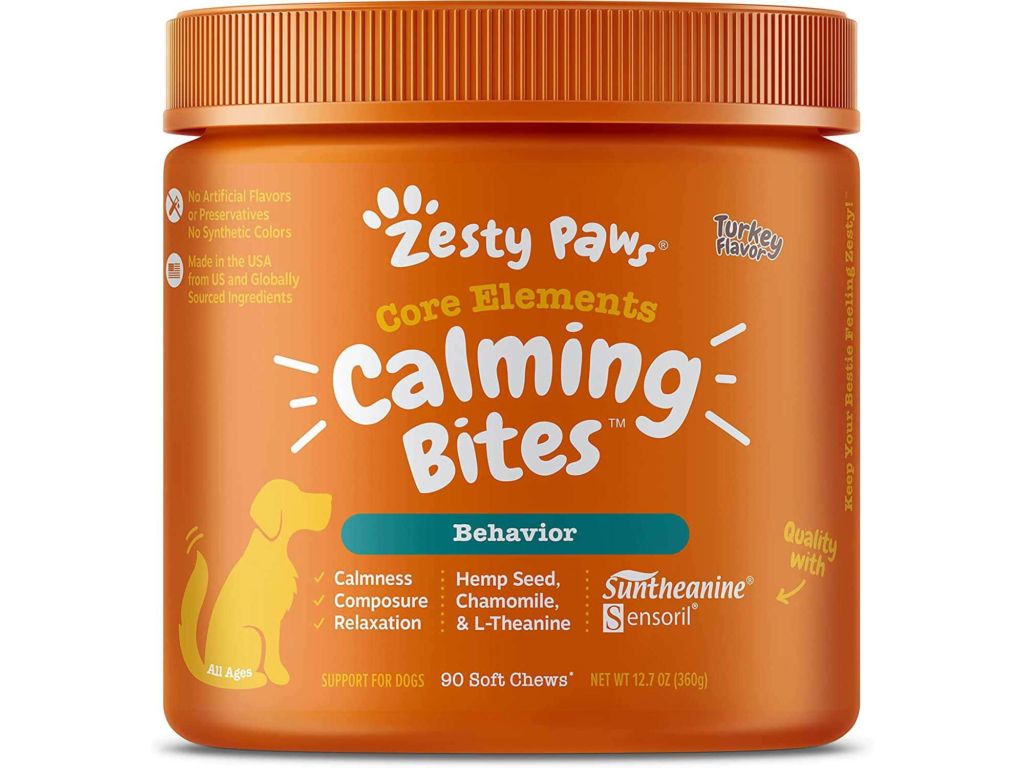 Zesty Paws Calming Bites for Dogs - Anxiety Composure Relief with Suntheanine - for Dog Stress & Separation Aid in Fireworks, Thunder + Chewing & Barking