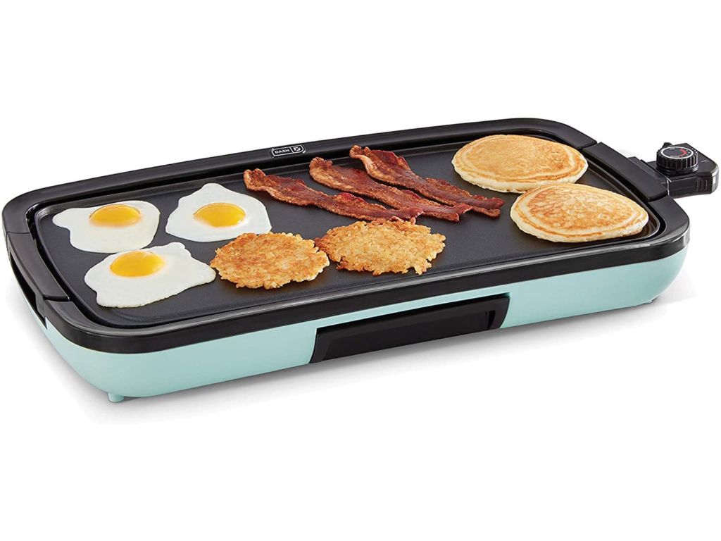 Dash Everyday Nonstick Deluxe Electric Griddle with Removable Cooking Plate for Pancakes, Burgers, Quesadillas, Eggs and Other Snacks, Includes Drip Tray + Recipe Book, 20” x 10.5”, 1500-Watt, Aqua