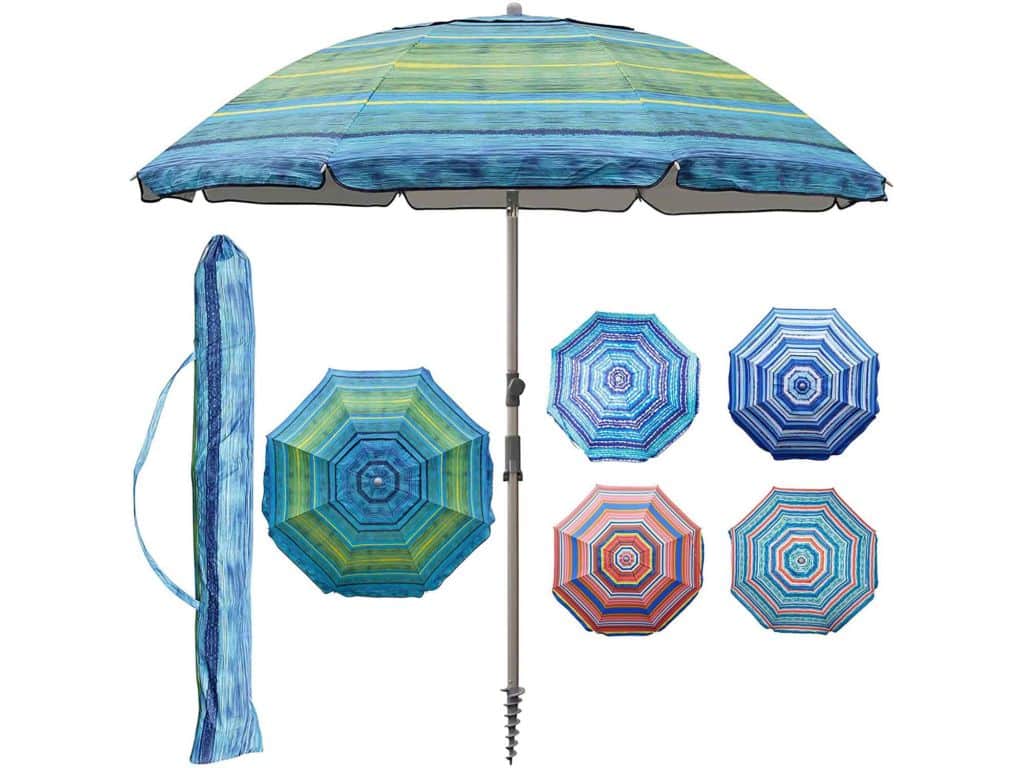 Blissun 7.2' Portable Beach Umbrella with Sand Anchor, Tilt Pole, Carry Bag, Air Vent (Green)