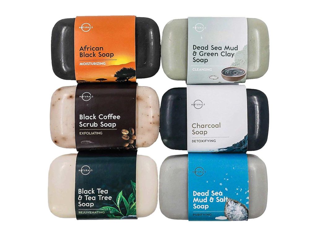O Naturals 6-Piece Black Bar Soap Collection. 100% Natural. Organic Ingredients. Helps Acne, Helps Skin Moisturizes, Deep Cleanse, Luxurious Face Hands Body Soap Women & Men. Triple Milled Vegan 4oz