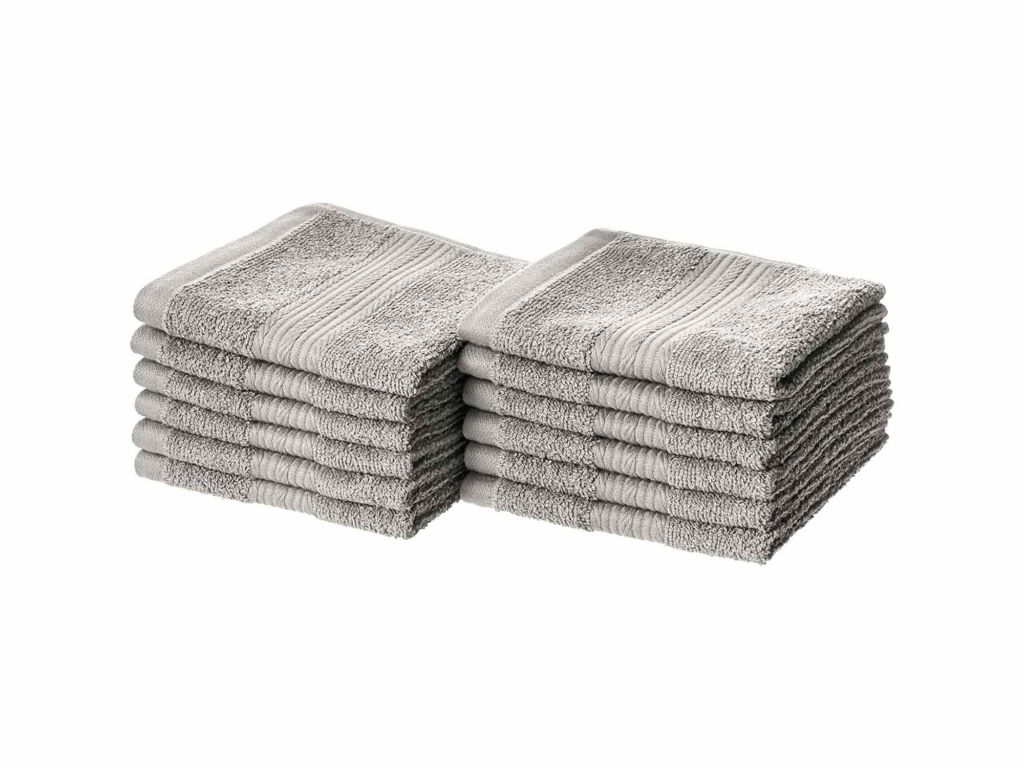 Amazon Basics Fade-Resistant Cotton Washcloths - Pack of 12, Grey