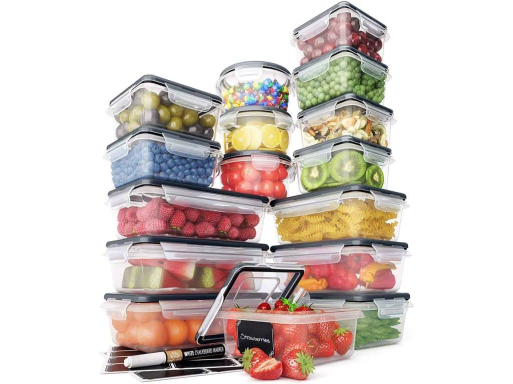 Chef's Path 16 PC Food Storage Containers Set -BPA Free Tupperware organizer for cabinet with Easy Snap Lid - Leak Proof Kitchen & Pantry Organization - 16 Chalkboard Labels & Marker