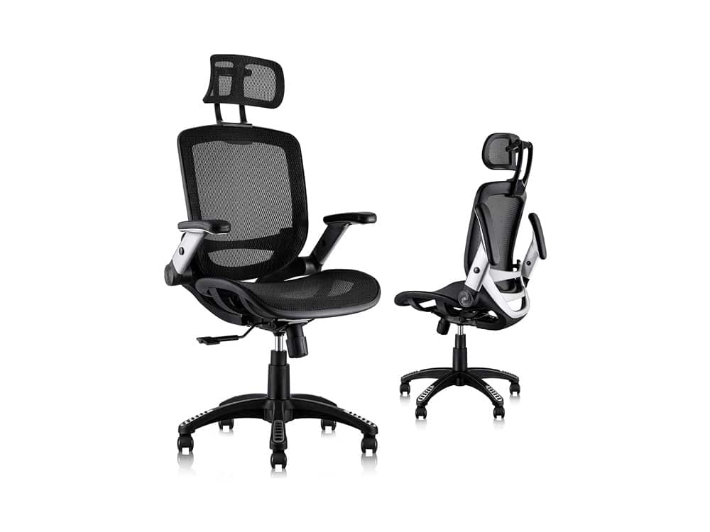 Gabrylly Ergonomic Mesh Office Chair, High Back Desk Chair - Adjustable Headrest with Flip-Up Arms, Tilt Function, Lumbar Support and PU Wheels, Swivel Computer Task Chair