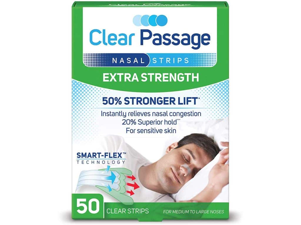 Clear Passage Nasal Strips, Clear Extra Strength, 50 Count | Works Instantly to Improve Sleep, Reduce Snoring, & Relieve Nasal Congestion Due to Colds & Allergies (Clear)