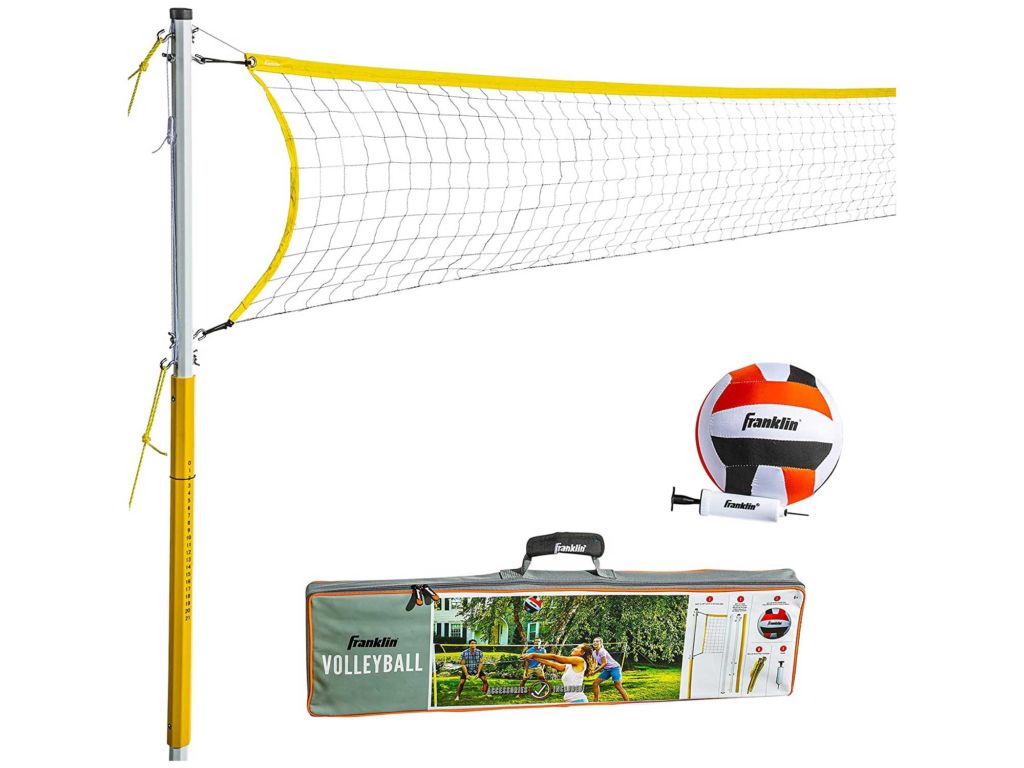 Franklin Sports Volleyball Net and Ball Set — Includes 1 Net with Stakes, 1 Volleyball, and 1 Ball Pump with Needle — Starter, Family, and Professional Set Options