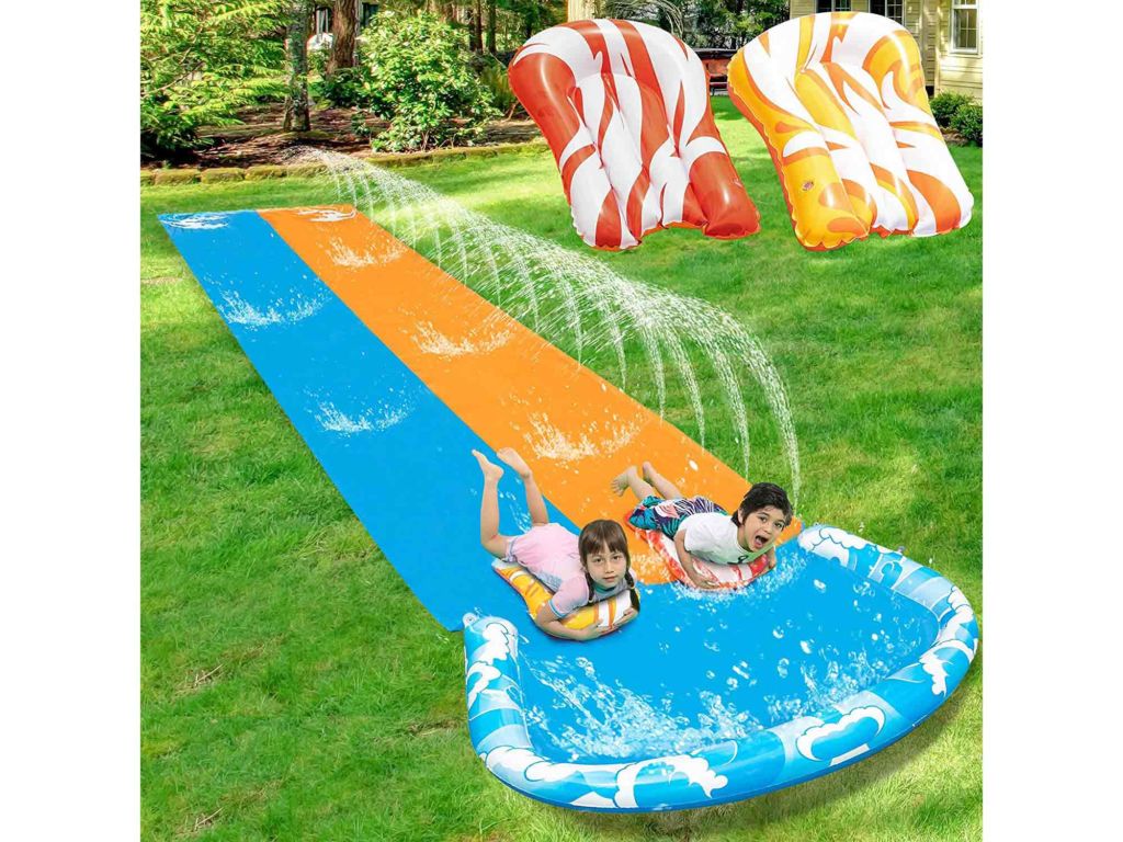JOYIN 20ft x 62in Slip and Slide Water Slide with 2 Bodyboards, Summer Toy with Build in Sprinkler for Backyard and Outdoor Water Toys Play