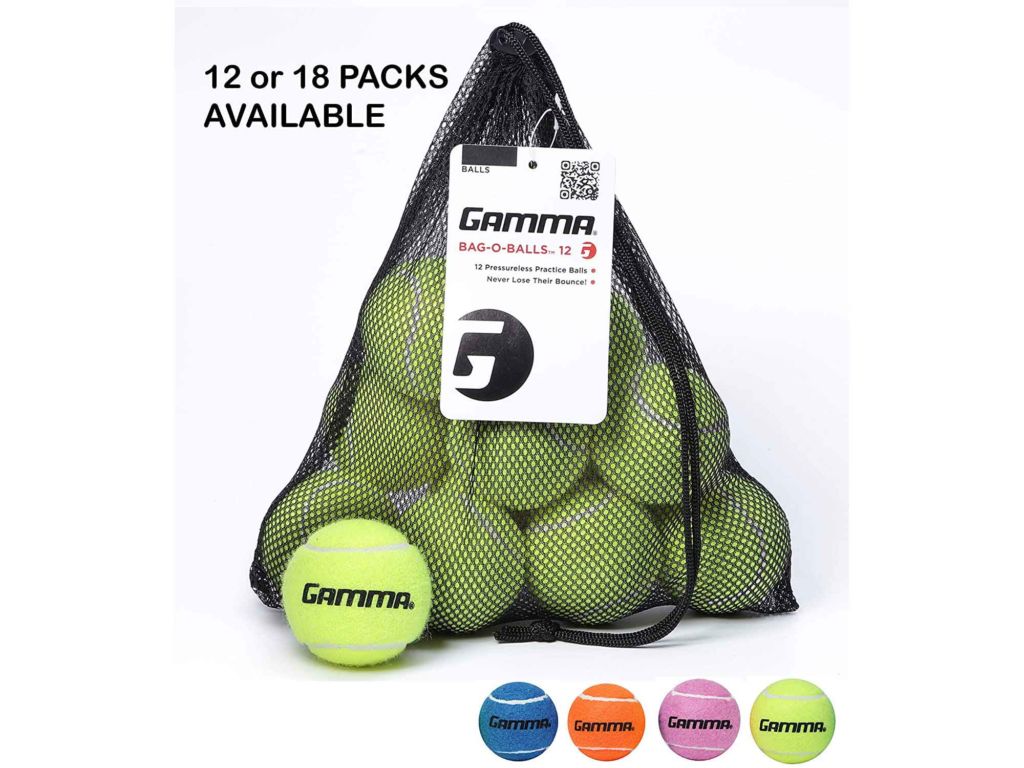Gamma Bag of Pressureless Tennis Balls – 12 or 18 Count, 4 Colors Available, Sturdy & Reusable Mesh Bag with Drawstring for Easy Transport - Bag-O-Balls for All Court Types, Premium Performance
