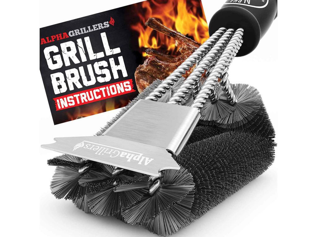 Alpha Grillers Grill Brush and Scraper. Best BBQ Cleaner. Perfect Tools for All Grill Types, Including Weber. Stainless Steel Wire Bristles and Stiff 18 Inch Handle. Ideal Barbecue Accessories