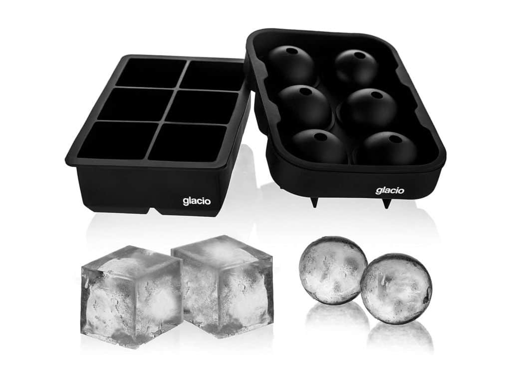 glacio Ice Cube Trays Silicone Combo Mold - Set of 2, Sphere Ice Ball Maker with Lid & Large Square Molds, Reusable and BPA Free