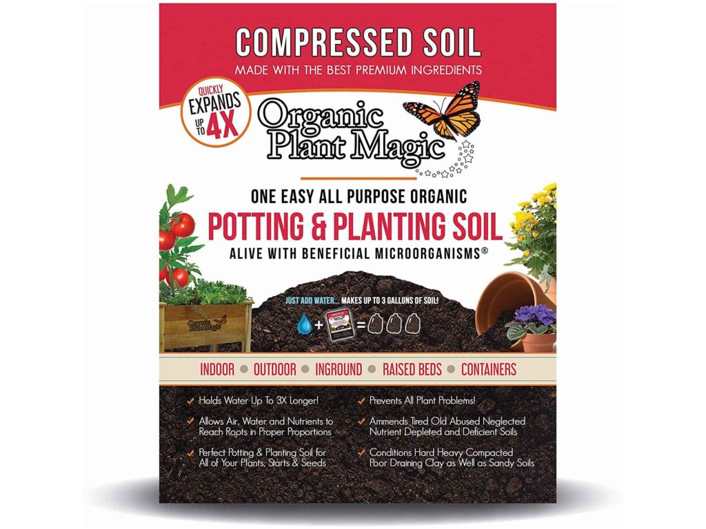 Compressed Organic Potting-Soil for Garden & Plants - Expands up to 4 Times When Mixed with Water - Nutrient Rich Plant Food Derived from Natural Coconut Coir & Worm Castings Fertilizer