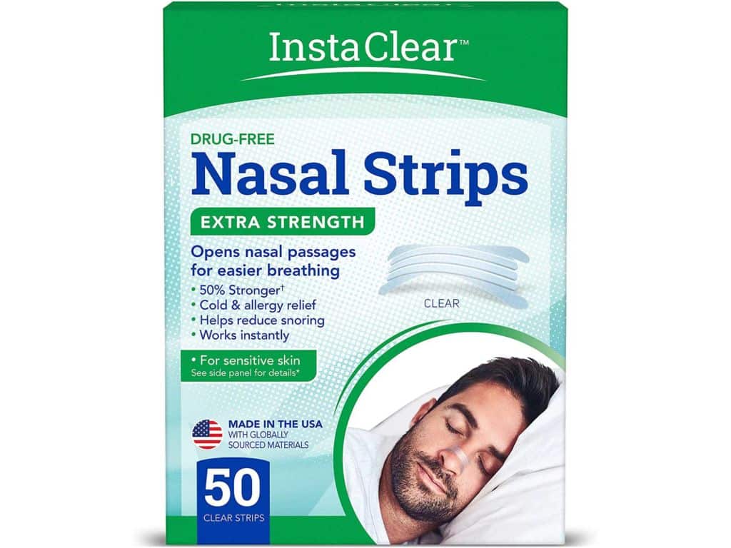 Instaclear Extra-Strength Nasal Breathing Strips Clear 50 ct | Works Instantly, Nasal Congestion Relief, Stops Snoring, Cold & Allergy