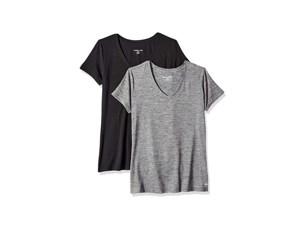Amazon Essentials Women's 2-Pack Tech Stretch Short-Sleeve V-Neck T-Shirt