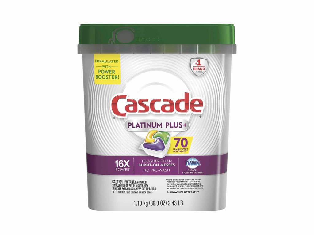 Cascade Platinum Dishwasher Pods, ActionPacs Dishwasher Detergent, Lemon Platinum Plus, 70 Count