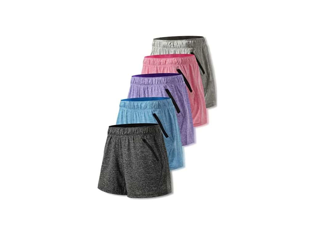 Liberty Imports Pack of 5 Women's Quick Dry Heather Yoga Training Shorts with Zipper Pockets