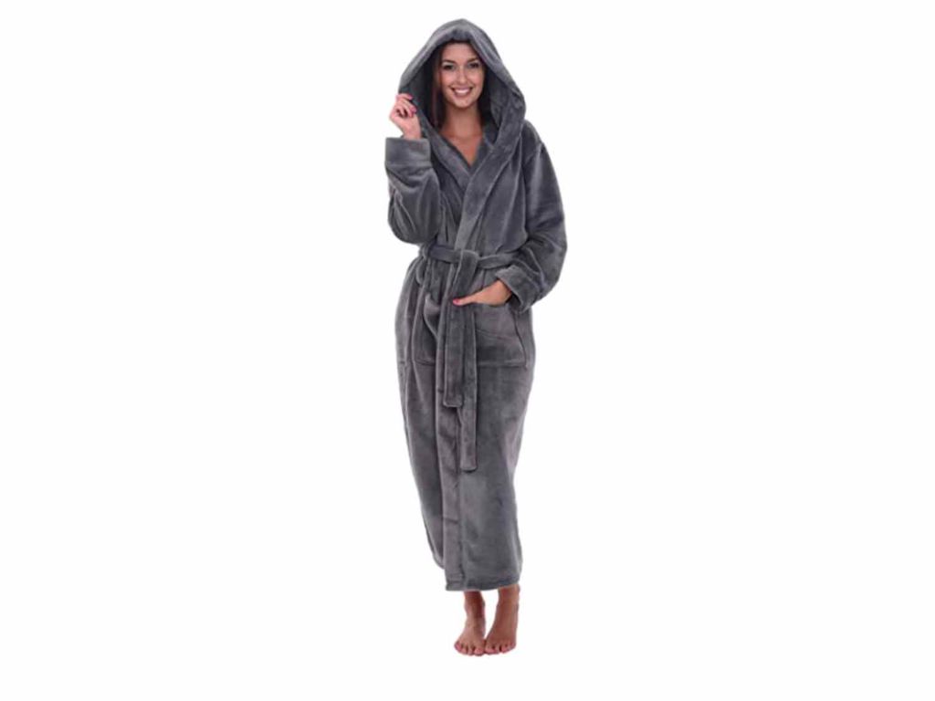 Alexander Del Rossa Women's Plush Fleece Robe with Hood, Warm Solid Bathrobe