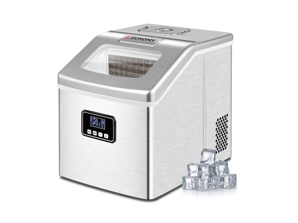 Euhomy Ice Maker Machine Countertop, 40Lbs/24H Portable Compact Ice Cube Maker, With Ice Scoop & Basket, Perfect for Home/Kitchen/Office/Bar (Sliver)