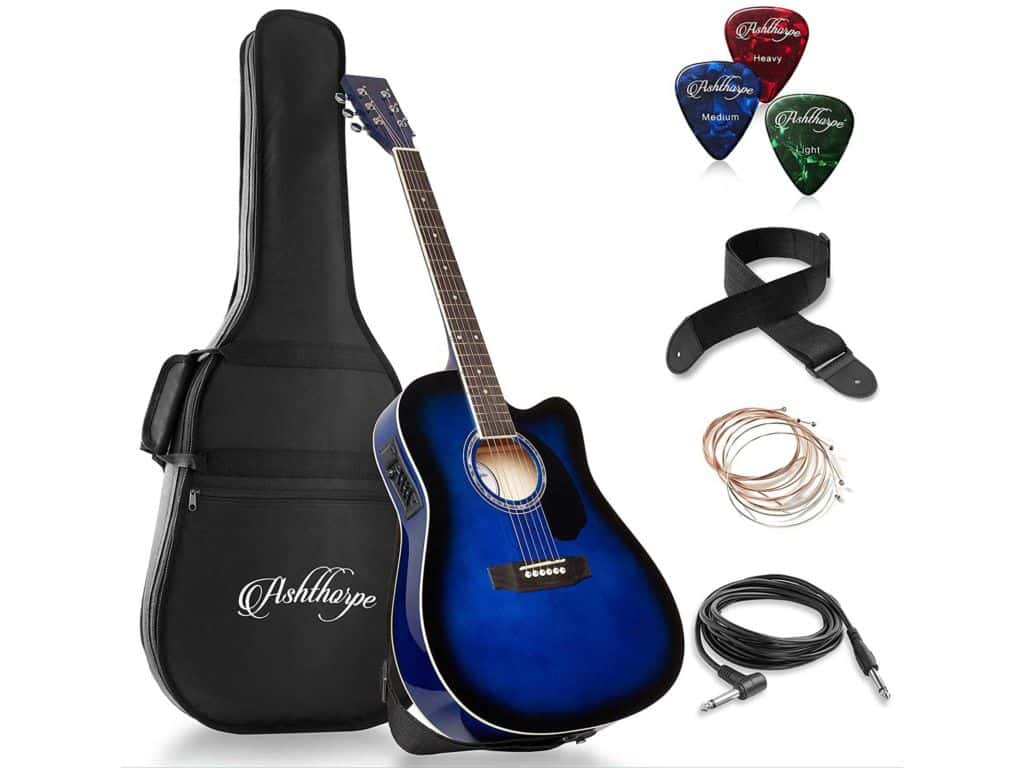 Ashthorpe Full-Size Cutaway Thinline Acoustic-Electric Guitar Package - Premium Tonewoods - Blue