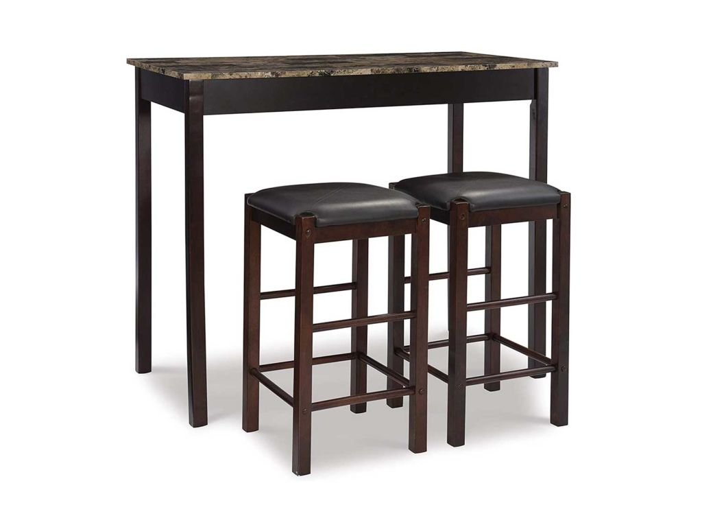 Linon Brown 3-Piece Table Faux Marble Tavern Set, 42" w x 22.25" d x 36" h