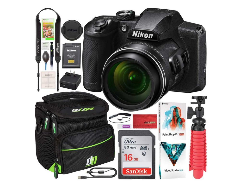 Nikon COOLPIX B600 16MP 60x Opt. Zoom Wi-Fi Digital Camera Black - (Renewed) Bundle with Deco Gear Camera Travel Bag (Small), 12 Rubberized Tripod/Grip Corel Paint Shop Pro 2019 Software and More