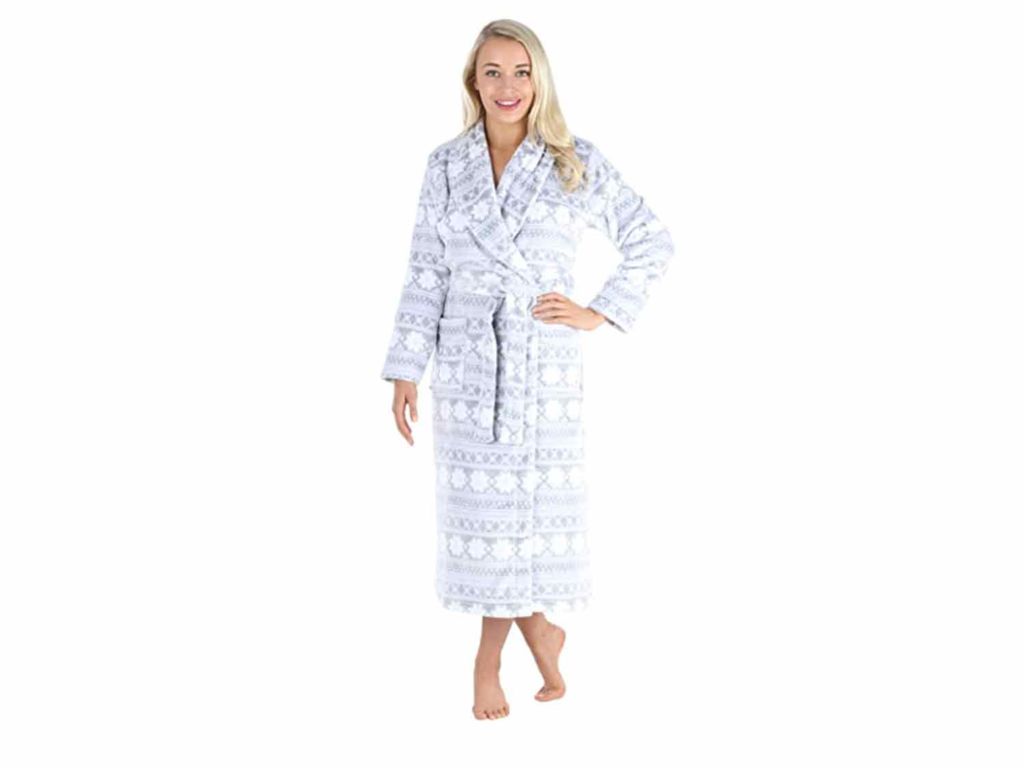 PajamaMania Women's Plush Fleece Long Bathrobes, Hooded Sherpa-Lined Robes