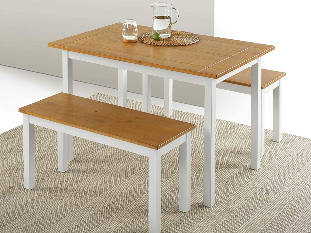 Zinus Becky Farmhouse Dining Table with Two Benches / 3 piece set