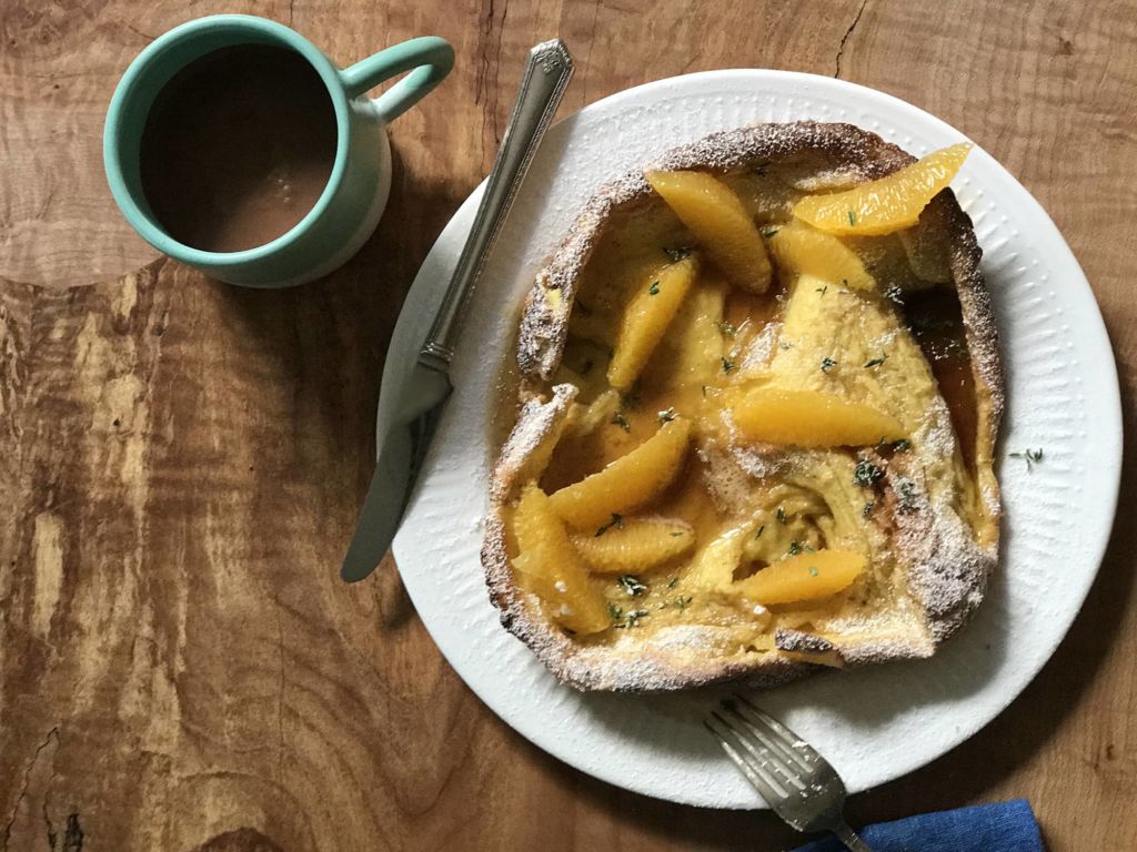 dutch baby pancake with Florida oranges