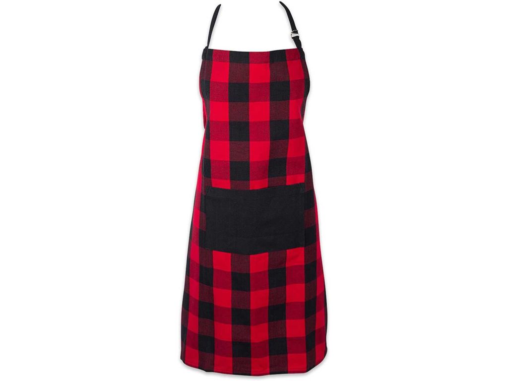 DII Cotton Adjustable Buffalo Check Plaid Apron with Pocket & Extra-Long Ties, 32 x 28", Men and Women Kitchen Apron for Cooking, Baking, Crafting, Gardening, & BBQ - Red & Black