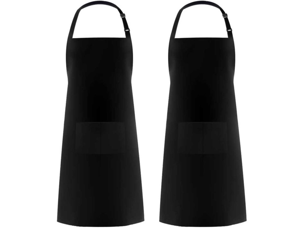 Syntus 2 Pack Adjustable Bib Apron Waterdrop Resistant with 2 Pockets Cooking Kitchen Aprons for Women Men Chef, Black