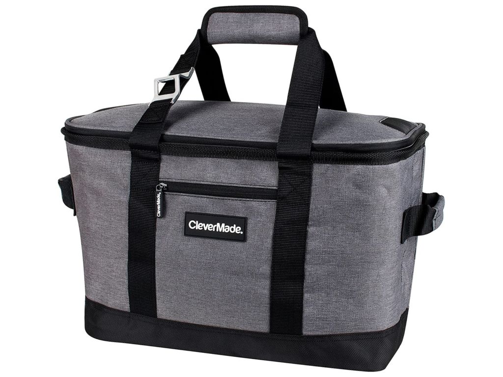 CleverMade Collapsible Cooler Bag: Insulated Leakproof 50 Can Soft Sided Portable Cooler Bag for Lunch, Grocery Shopping, Camping and Road Trips, Heather Grey/Black