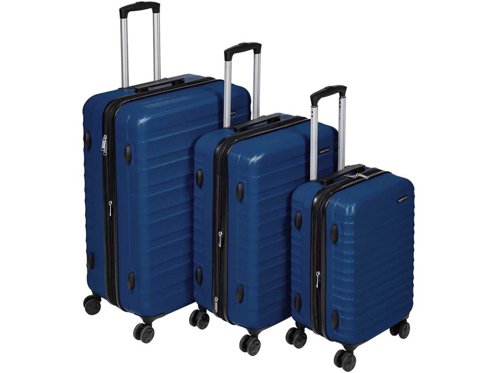 AmazonBasics Hardside Spinner, Carry-On, Expandable Suitcase Luggage with Wheels, Navy Blue - 3-Piece Set