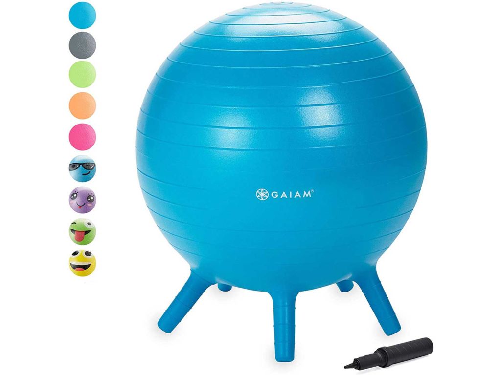 Gaiam Kids Stay-N-Play Children's Balance Ball - Flexible School Chair Active Classroom Desk Alternative Seating | Built-In Stay-Put Soft Stability Legs (Available in Multiple Colors, Prints & Sizes)