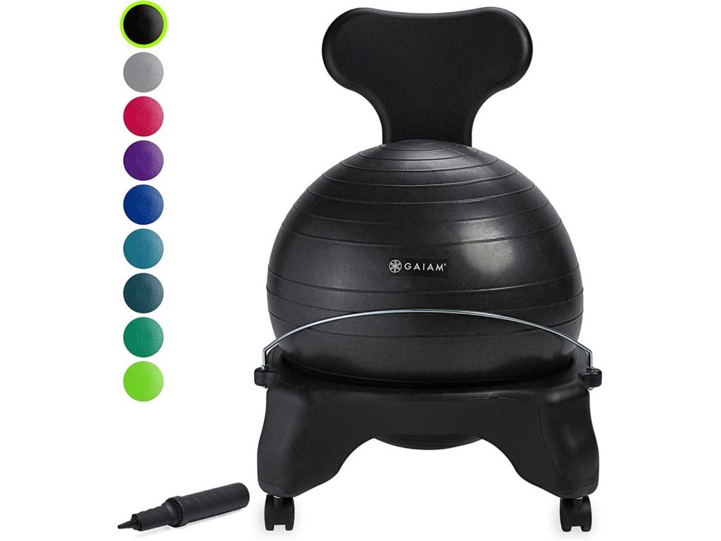 Gaiam Classic Balance Ball Chair – Exercise Stability Yoga Ball Premium Ergonomic Chair for Home and Office Desk with Air Pump, Exercise Guide and Satisfaction Guarantee