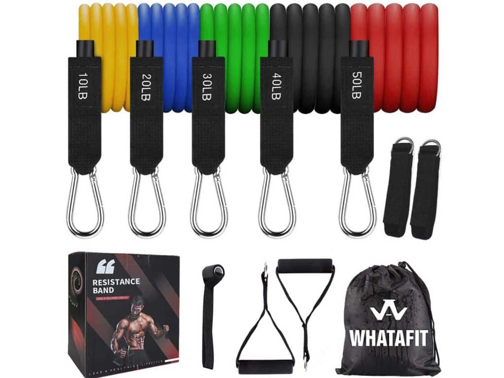Whatafit Resistance Bands Set (11pcs), Exercise Bands with Door Anchor, Handles, Waterproof Carry Bag, Legs Ankle Straps for Resistance Training, Physical Therapy, Home Workouts