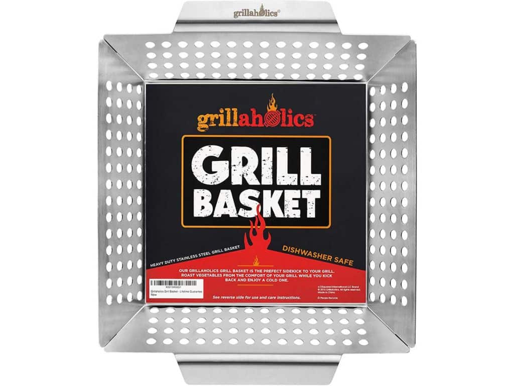 Grillaholics Heavy Duty Grill Basket - Large Grilling Basket for More Vegetables - Stainless Steel Grilling Accessories Built to Last - Perfect Vegetable Grill Basket for All Grills and Veggies